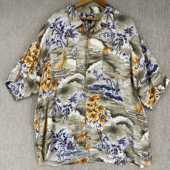 Tommy Bahama XXL Mens Tropical Hawaiian Shirt Palm Trees Sailboat Relaxed - Picture 1 of 8